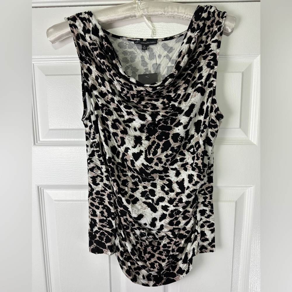 Adrianna Papell Cheetah Print  Black Brown Medium Stretchy Top New